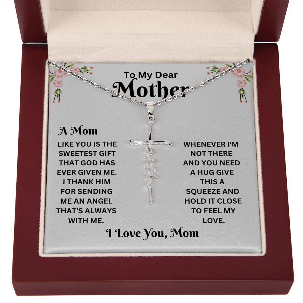 Faith Cross Necklace - Mom gray