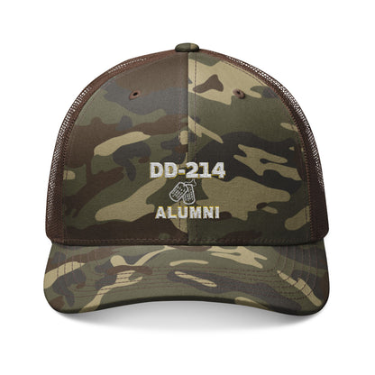 DD-214 Alumni | Camouflage | Trucker Hat | Embroidered Cap