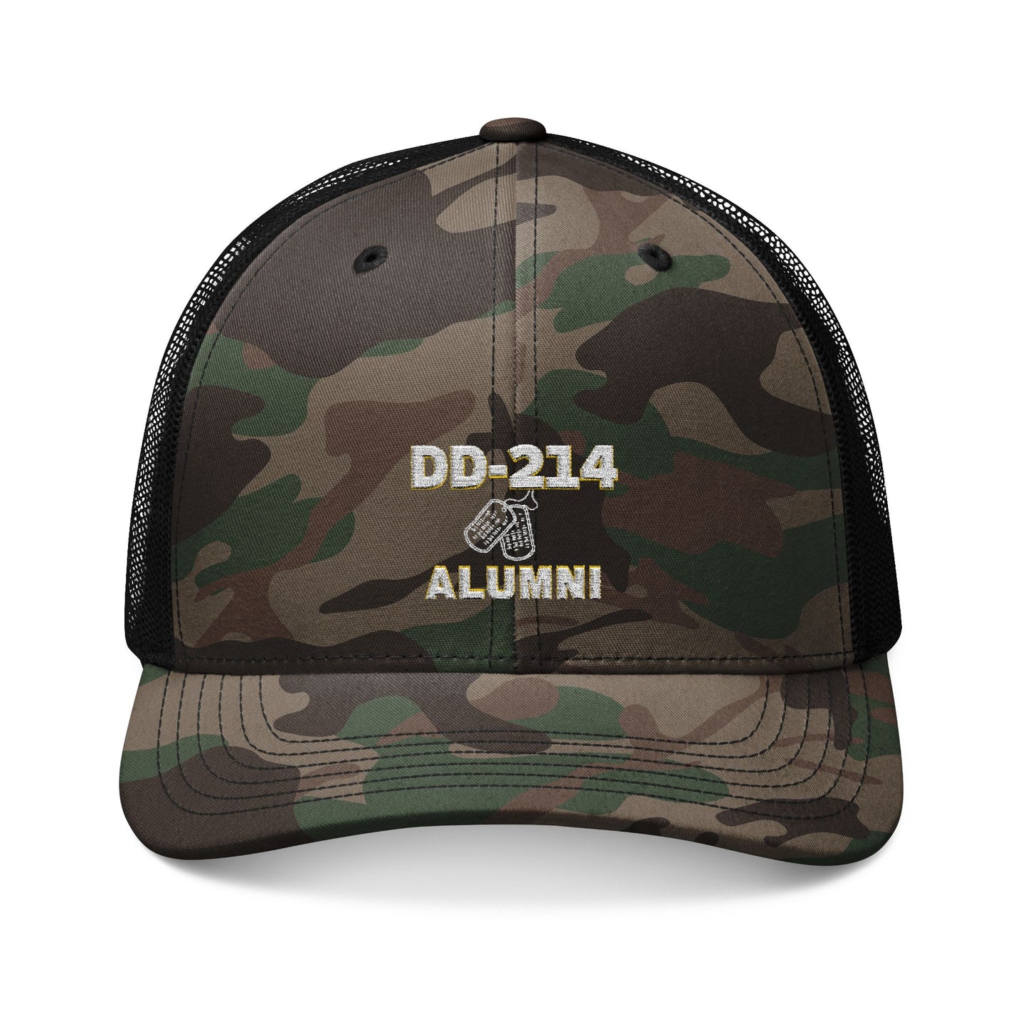 DD-214 Alumni | Camouflage | Trucker Hat | Embroidered Cap