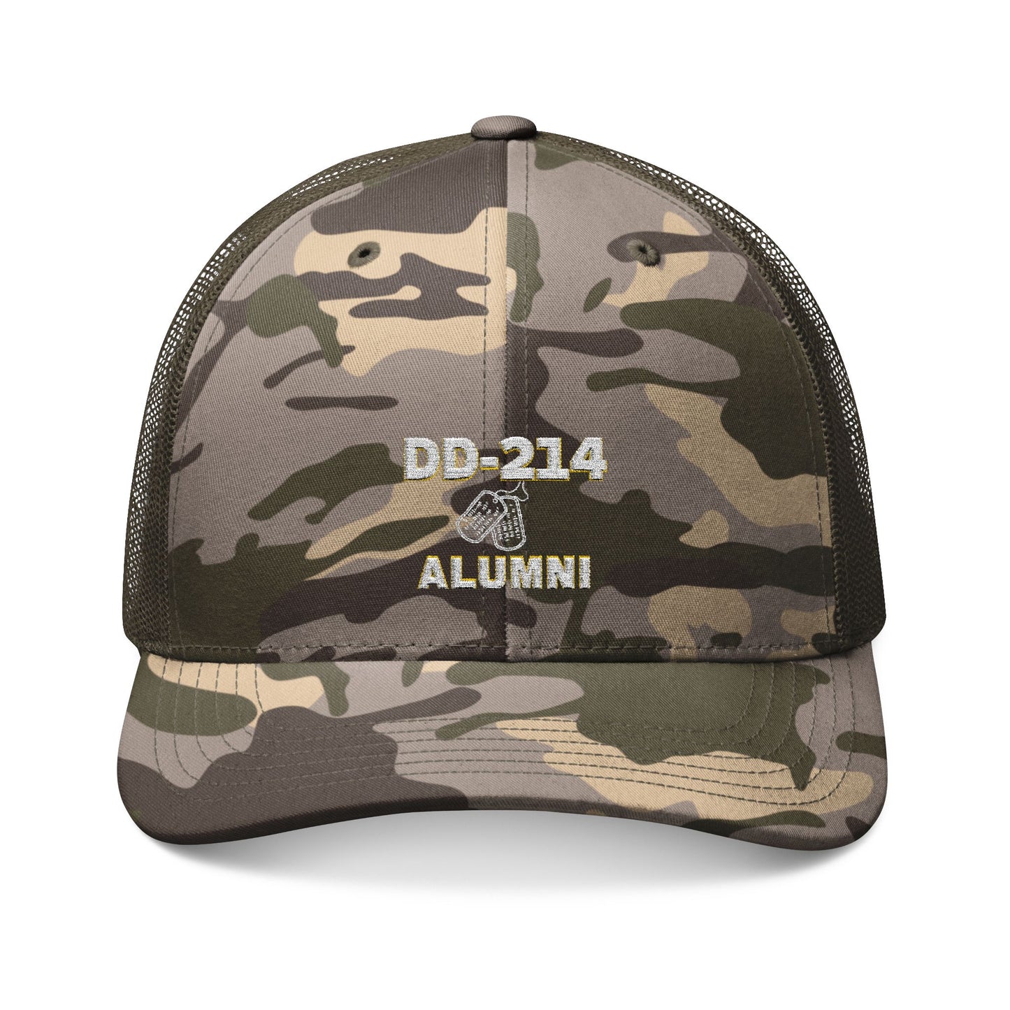 DD-214 Alumni | Camouflage | Trucker Hat | Embroidered Cap