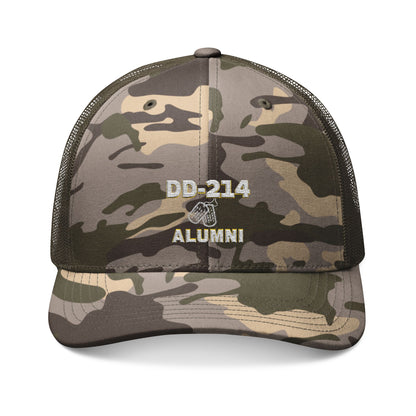 DD-214 Alumni | Camouflage | Trucker Hat | Embroidered Cap