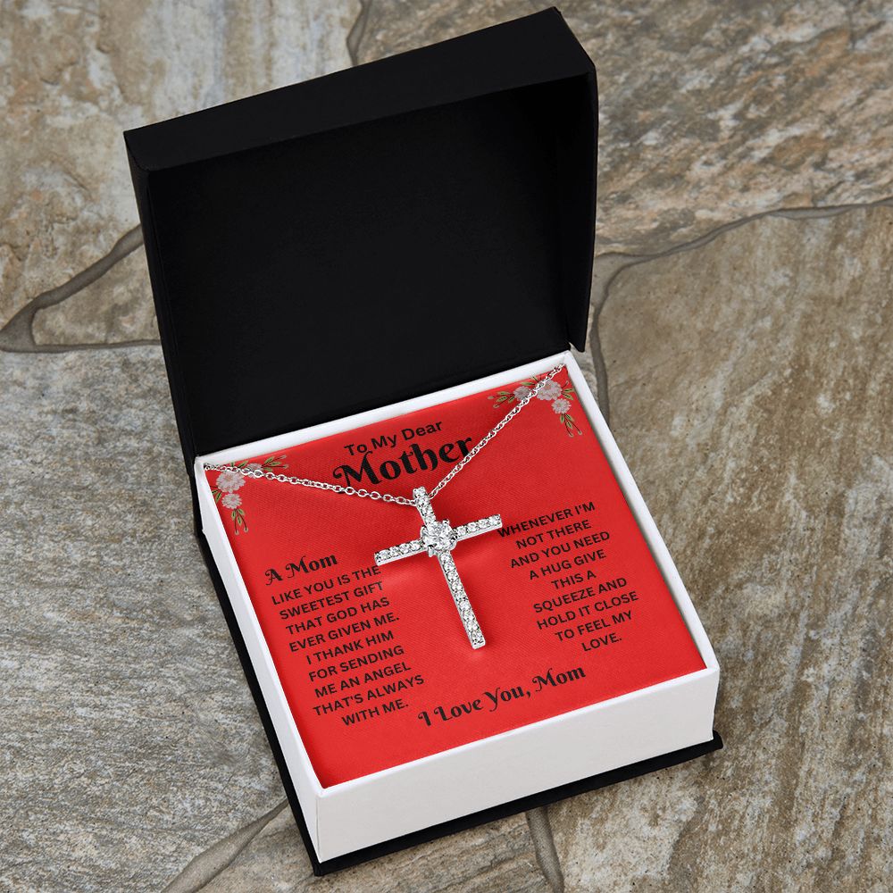 Cross Necklace - Mom red