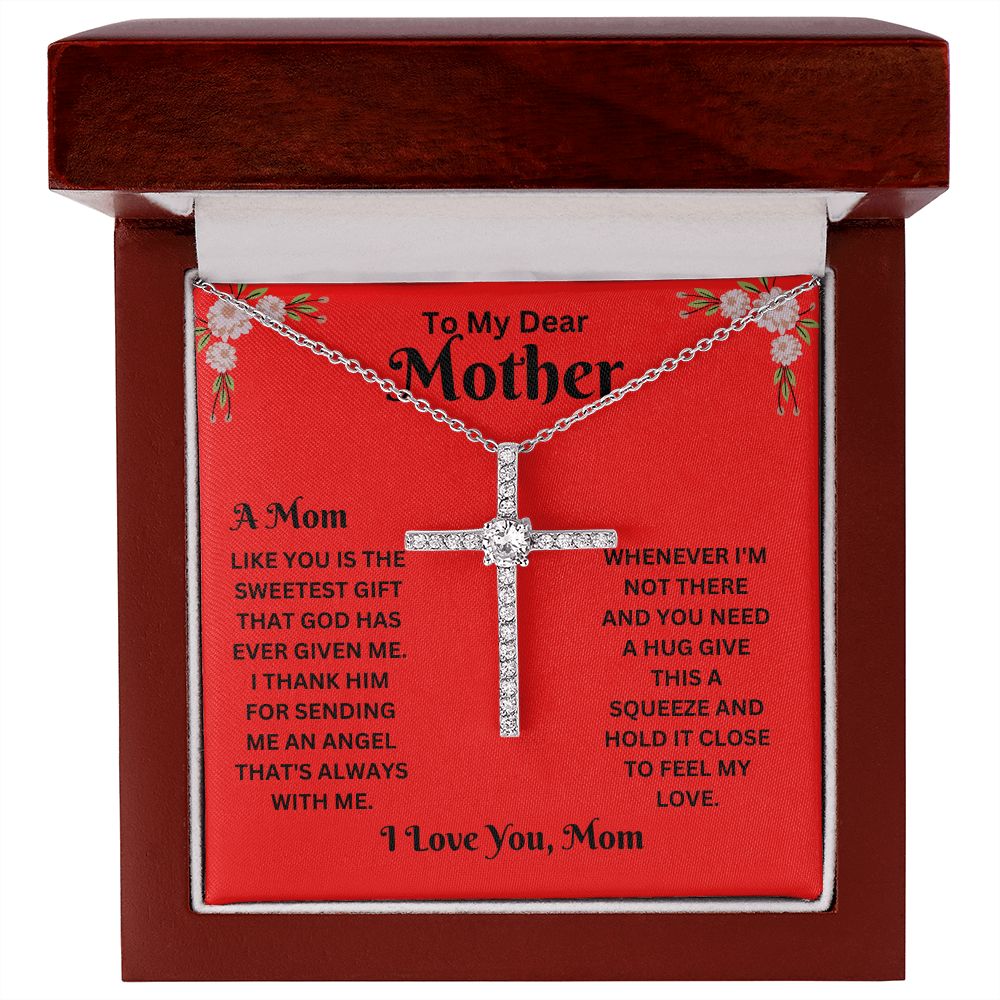Cross Necklace - Mom red