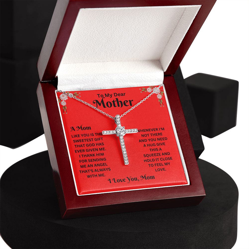 Cross Necklace - Mom red